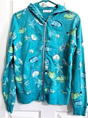 Sun Bay Missy S Full Zip Multicolor Beach Print Long Sleeve  Hoodie Pockets